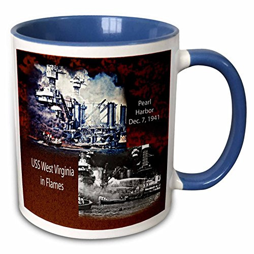 3dRose Pearl Harbor Dec 7, 1941-USS West Virginia Up In Flames Two Tone Mug, 11 oz, Blue/White 3dRose Pearl Harbor Dec 7, 1941-USS West Virginia Up In Flames Two Tone Mug, 11 oz, Blue/White