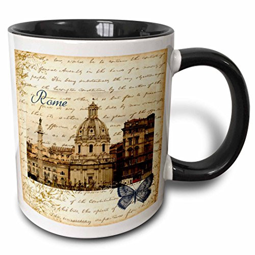 3dRose Rome Buildings With Script Two Tone Mug, 11 oz, Black/White