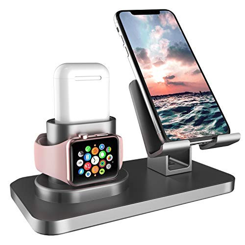 Fingic 3 in 1 Charging Station for Apple Watch, Airpods Charger Stand for Apple Watch Charging Stand for AirPods/iWatch Series 4/3/2/1 and iPhone 11/11 Pro Max/X/XS/XR/Xs Max/8/8 Plus/iPad, Space Gray