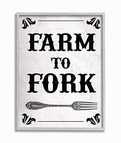 Stupell Industries Black and White Farm to Fork Country Typography Gray Framed Wall Art, 11 x 14, Multi-Color