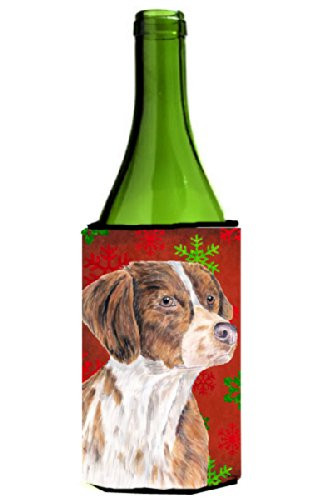 Caroline's Treasures SC9429LITERK Brittany Red and Green Snowflakes Holiday Christmas Wine Bottle Koozie Hugger, 750 mL, Multicolor