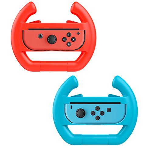 MoKo Nintendo Switch Wheel, Mario Kart Steering Wheels Controller Handle for Nintendo Switch Joy-con 2 Pack (Blue & Red)