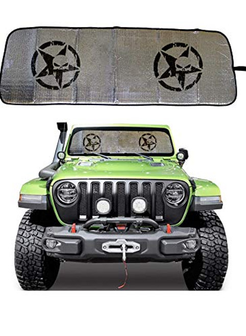 Carps Windshield Sunshade for 2018 2019 2020 JL - JLU Jeep Wrangler Sahara Sun Shade Heat Shield Sun Visor Mat 2 Door & 4 Door