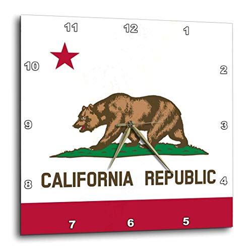 3dRose DPP_158295_1 Flag of California Republic Us American State United States of America The Bear Flag White Red Wall Clock, 10 by 10-Inch