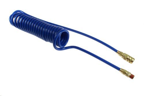 Coilhose Pneumatics PR14-15CB15-B Flexcoil Polyurethane Coiled Air Hose with Industrial Interchange Disconnects, 1/4-Inch ID, 15-Foot Length with Industrial Coupler and 1/4-Inch MPT Fitting, Dark Blue