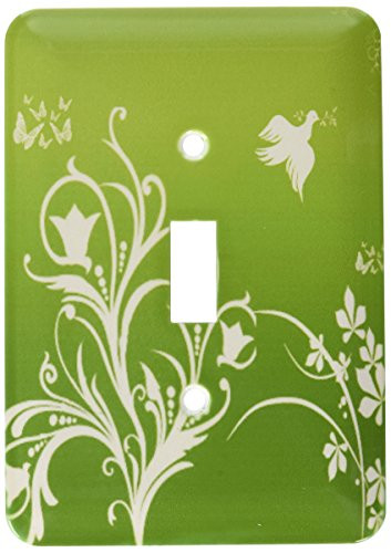 3dRose lsp_36118_1"Floral Pattern In White On A Tree Green Background With Dove And Butterflies. Single Toggle Switch