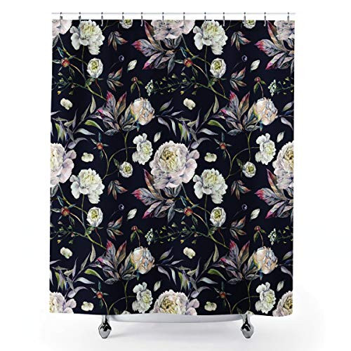 Homewelle Vintage Floral Shower Curtain 60Wx72H Watercolor Retro Flower Blooming White Peony Plants Leaves Black Background Waterproof 12 Pack Hooks Polyester Fabric Bathroom Bathtub Homewelle Vintage Floral Shower Curtain 60Wx72H Watercolor Retro Flower Blooming White Peony Plants Leaves Black Background Waterproof 12 Pack Hooks Polyester Fabric Bathroom Bathtub