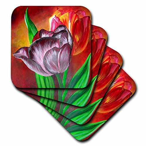 3dRose CST_18291_3 Flowers Tulips Ceramic Tile Coasters, Set of 4