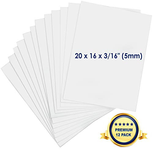 Foam Board 16 x 20 x 3/16" - Premium 12 Pack - White Poster Board, Acid Free, Double Sided, Rigid, Lightweight Signboard Foamboard for Crafts, Framing, Art, Display, Presentation and Projects (16x20")