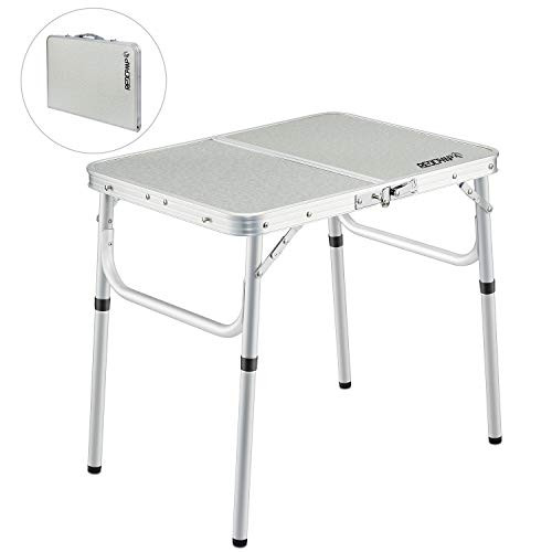 REDCAMP Small Folding Camping Table Portable Adjustable Height Lightweight Aluminum Folding Table for Outdoor Picnic Cooking, White 2 Foot