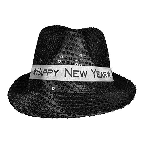LED Light Up NYE Happy New Years Fedora Hat (Black)