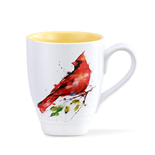Dean Crouser Spring Cardinal Watercolor Yellow 16 ounce Glossy Ceramic Stoneware Mug