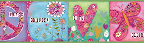 Chesapeake TOT46391B Lennon Green Imagine Peace Portrait Wallpaper Border