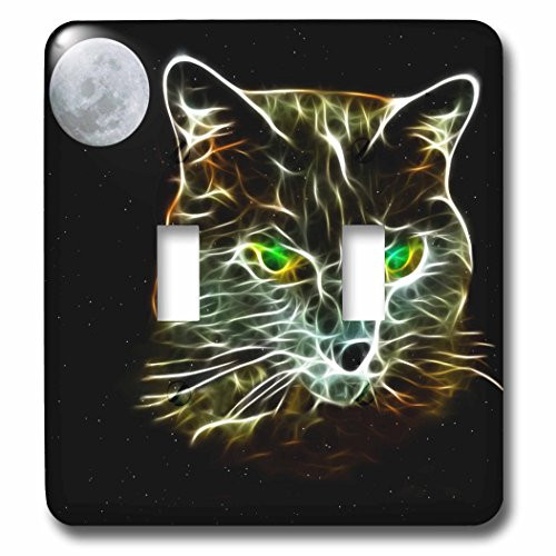 3dRose LLC lsp_97844_2 Fractal Color Outlined Cat with Moon Double Toggle Switch