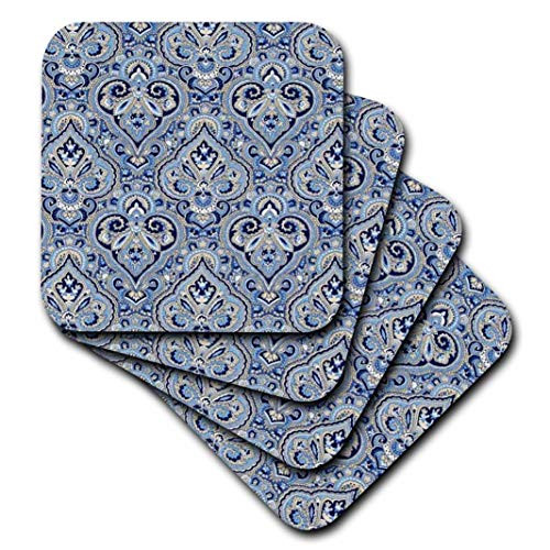 3dRose cst_59830_3 French Paisley Blue-Ceramic Tile Coasters, Set of 4