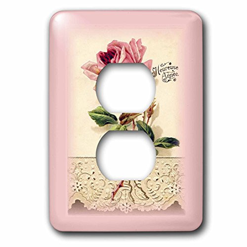 3dRose lsp_60637_6 French Vintage Rose N Lace 2 Plug Outlet Cover