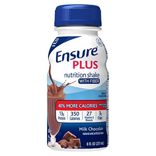 Ensure Plus Nutrition Shake with Fiber, with 13 grams of high-quality protein, Meal Replacement Shake, Milk Chocolate, 8 fl oz, 24 count