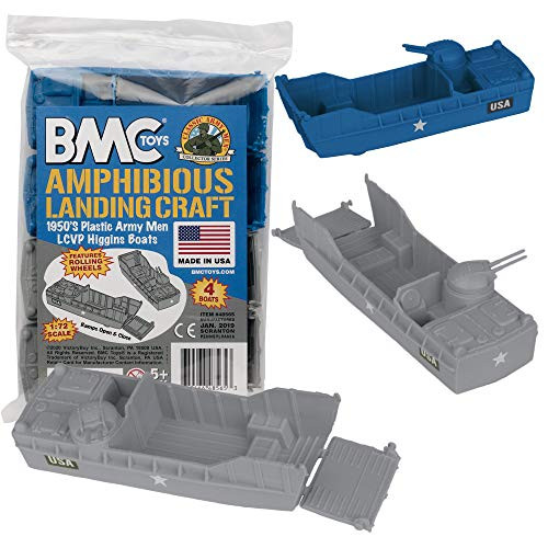 BMC Classic Marx Landing Craft - 4pc Blue & Gray Plastic Army Men Boat Vehicles