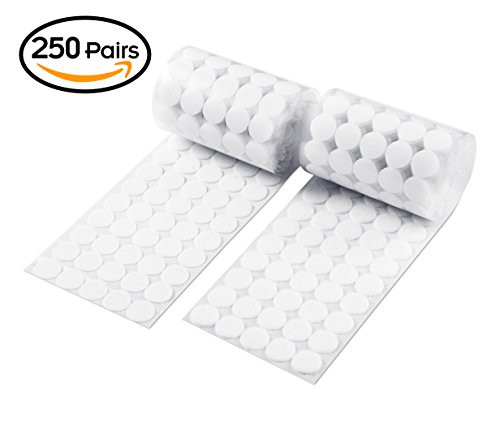 Heze 500pcs (250 Pair Sets) 20mm Diameter Sticky Back Coins Hook & Loop Self Adhesive Dots Tapes Magic Sticky Dots(White)