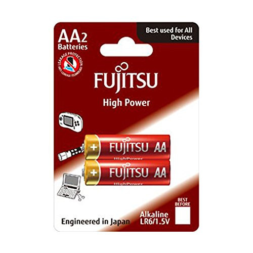 Fujitsu High Power AA Alkaline Battery LR6, 1.5 Volts, Double A, Pack of 2 (Long Lasting Batteries for high Drain Devices, 2 Count)