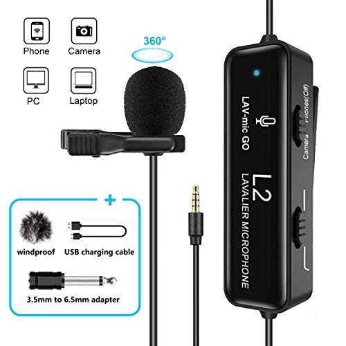 Fulaim Lavalier Lapel Microphone for iPhone, Camera, PC, Android, 19.7ft Professional Omnidirectional Lavalier Microphone w/Noise Reduction for Video Recording YouTube Vlogging TikTok Interview