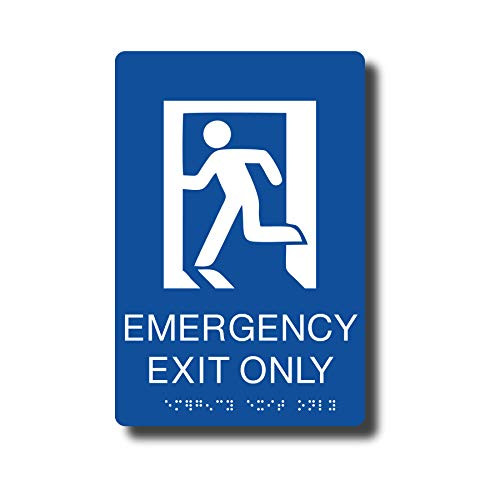 ADA Compliant Exit Sign with Braille (6" x 9" Blue Emergency Exit Only with Figure)