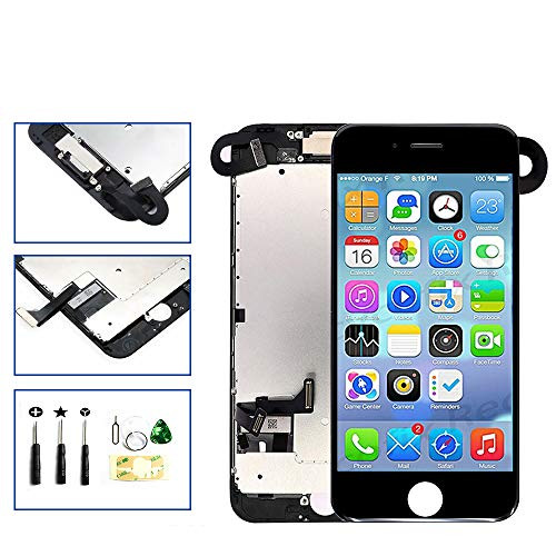 with Front Camera Facing Proximity Sensor Earpiece Speaker Full Assembly Digitizer Display LCD Screen Replacement for iPhone 7 4.7 Inch Black