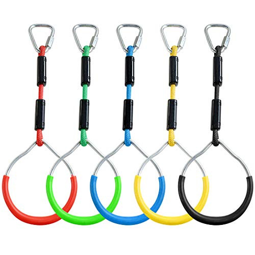 ZNCMRR Colorful Swing Gymnastic Bar Rings, Outdoor Backyard Play Sets & Playground Equipment for Ninja Line, Monkey Ring, Climbing Ring, Obstacle Ring, 5 Pack