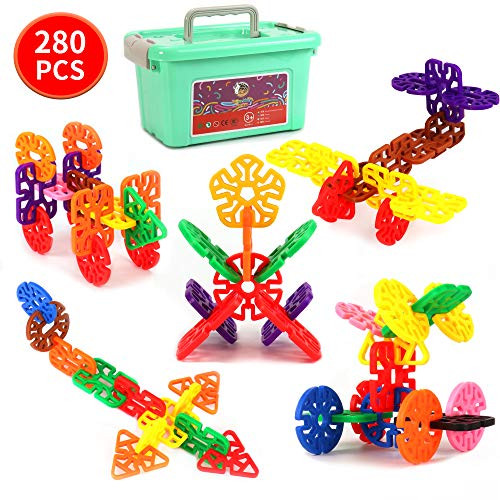 280 PCS Stem Building Blocks with Storage Box Geometric Snowflakes 3D Construction Blocks Plastic Pattern Blocks Preschool Educational Interlocking Building Toy for Kids Toddlers Children Age 3+