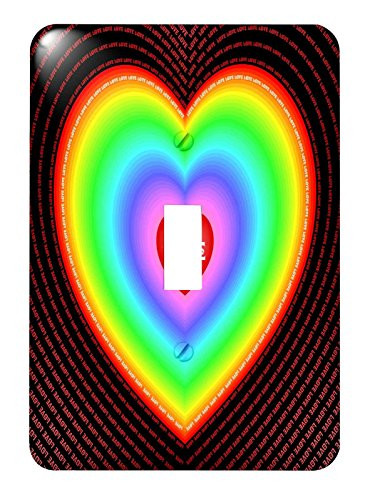 3dRose lsp_219042_1"Funky retro Love Heart in rainbow colors on black Single Toggle Switch, Multicolor