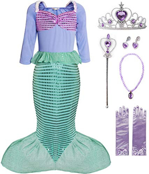 FUNNA Girls Mermaid Costume Princess Dress Up for Party Green with Accessories, 4-5T
