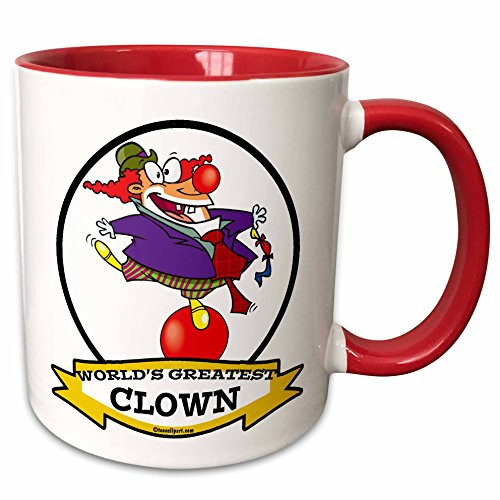 3dRose 103050_5 Funny Worlds Greatest Clown Cartoon Ceramic Mug, 11 oz, Red/White