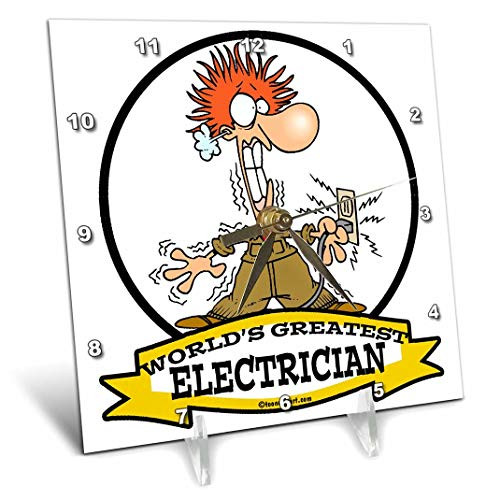 3dRose dc_103149_1 Funny Worlds Greatest Electrician Cartoon Desk Clock, 6 by 6"