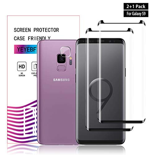 Galaxy S9 Screen Protector + Camera Lens Protectors By YEYEBF, [2 + 1 Pack] Full Coverage Tempered Glass Screen Protector [3D Touch] [Bubble-Free] Screen Protector Glass For Samsung Galaxy S9