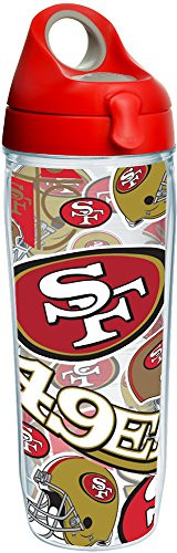 Tervis 1248202 NFL San Francisco 49ers All Over Tumbler with Wrap and Red with Gray Lid 24oz Water Bottle, Clear