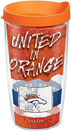 Tervis 1251888 NFL Denver Broncos NFL Statement Tumbler with Wrap and Orange Lid 16oz, Clear