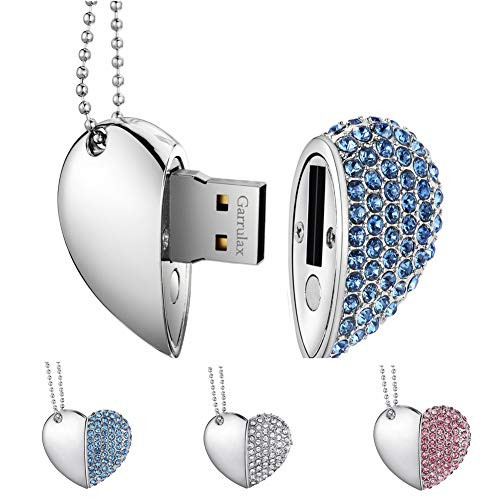 GARRULAX USB Flash Drive, Diamond Heart 8GB / 16GB / 32GB USB2.0 USB Memory Stick Date Storage Pendrive Thumb Drives (8GB, Blue)