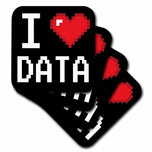 3dRose CST_118876_2 Geeky Old School Pixelated Pixels 8-Bit I Heart I Love Data Soft Coasters, Set of 8