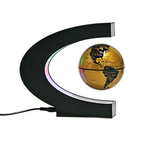 Aryellys Magnetic Levitation Floating Globe with LED Lights, C Shape Floating Globe World Map, Perfect Magnetic Map Desk Globe (Gold Globe)