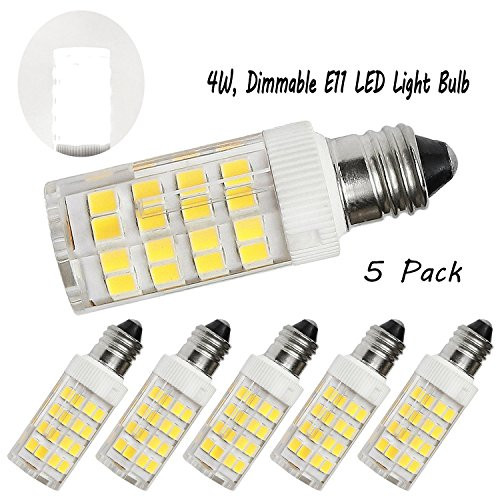 E11 Dimmable Mini Candelabra E11 Base T4 JD 110V LED Halogen Replacement Bulb, 4W, 40W Equivalent, Warm White 3000K, 5-Pack