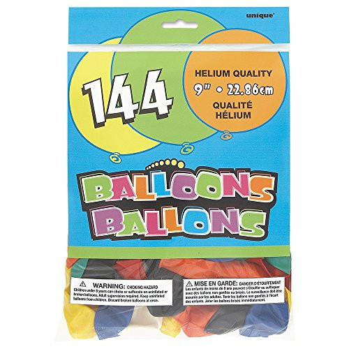 Unique party decoration Assorted Color Latex Balloons 9", 144 Ct, 144ct