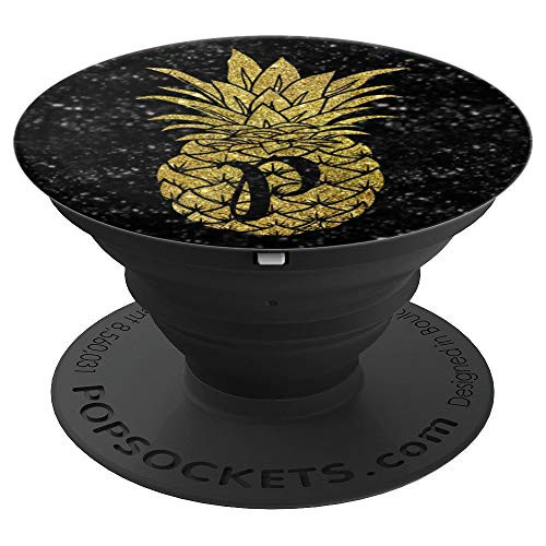 Letter P Initial Yellow Pineapple Monogram Girls Women Gift PopSockets Grip and Stand for Phones and Tablets