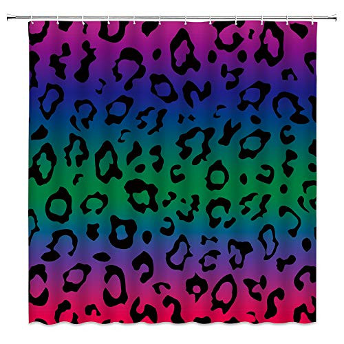 Leopard Print Shower Curtain Rainbow Geometric Watercolor Gradual Colorful Mix Wild Safari Animal Panthera Big Cat Leopard Pattern Background Creative Fabric Bathroom Curtain 70x70 IN with Hooks