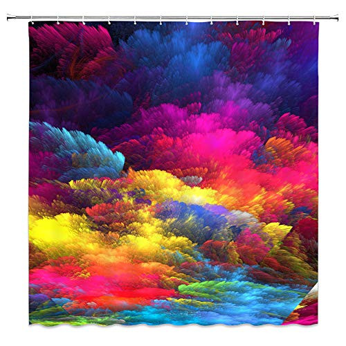 WZFashion Colorful Shower Curtain Abstract Watercolor Art Decor Beautiful Ink Bathroom Curtain Fabric Bathroom Curtain Decor Set with Hooks 70x70Inches
