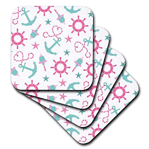 3dRose cst_165812_2 Girly Nautical Print White Pink and Aqua Blue-Soft Coasters, Set of 8 3dRose cst_165812_2 Girly Nautical Print White Pink and Aqua Blue-Soft Coasters, Set of 8