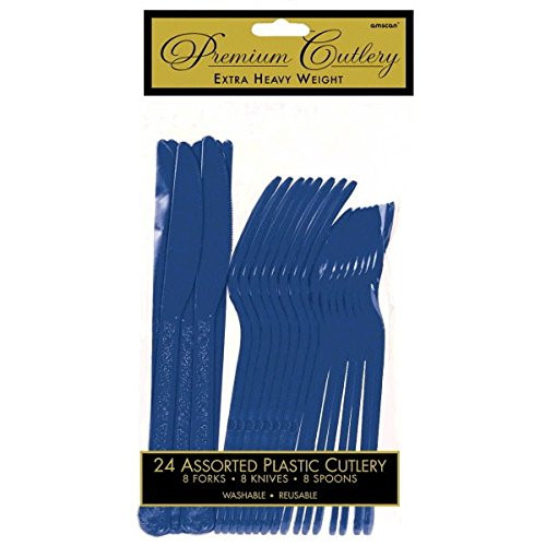Premium Heavy Weight Assorted Cutlery | Navy Blue | Pack of 24 | Party Supply