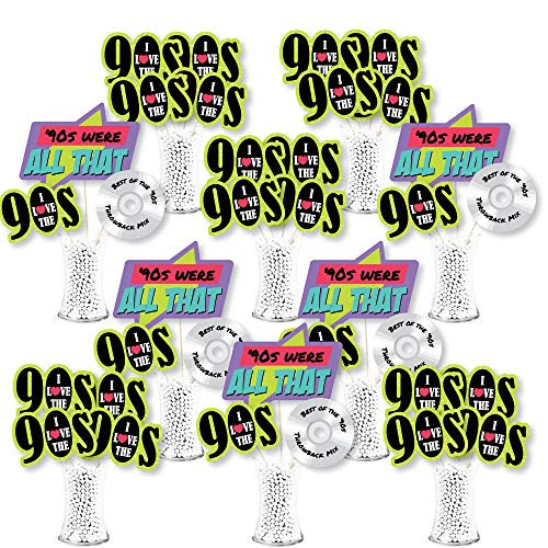 Big Dot of Happiness 90s Throwback - 1990s Party Centerpiece Sticks - Showstopper Table Toppers - 35 Pieces