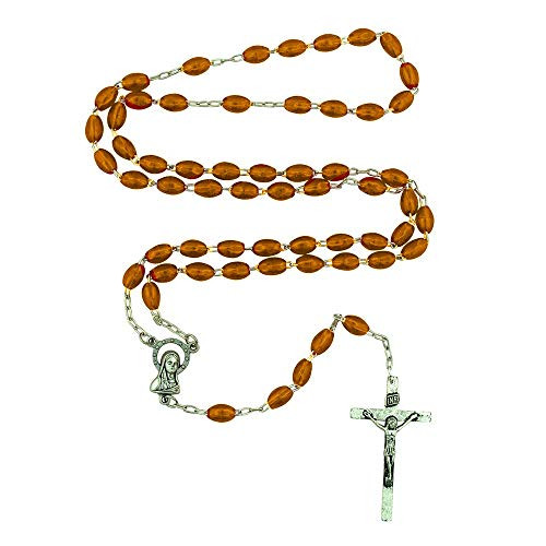 Good Shepherd Creations Catholic Rosary with Metal Crucifix Cross Made in Italy Miraculous Pink Oval Beads (Orange)