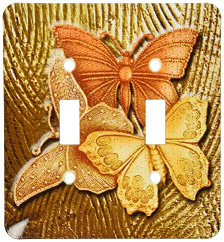 3dRose LLC 3dRose LLC lsp_128812_2 Gold Embossed background with accents and three beautiful butterflies in golds, yellows and copper. - Double Toggle Switch