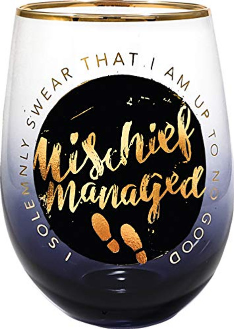 Spoontiques Mischief Managed Stemless Glass, 20 ounces, Black